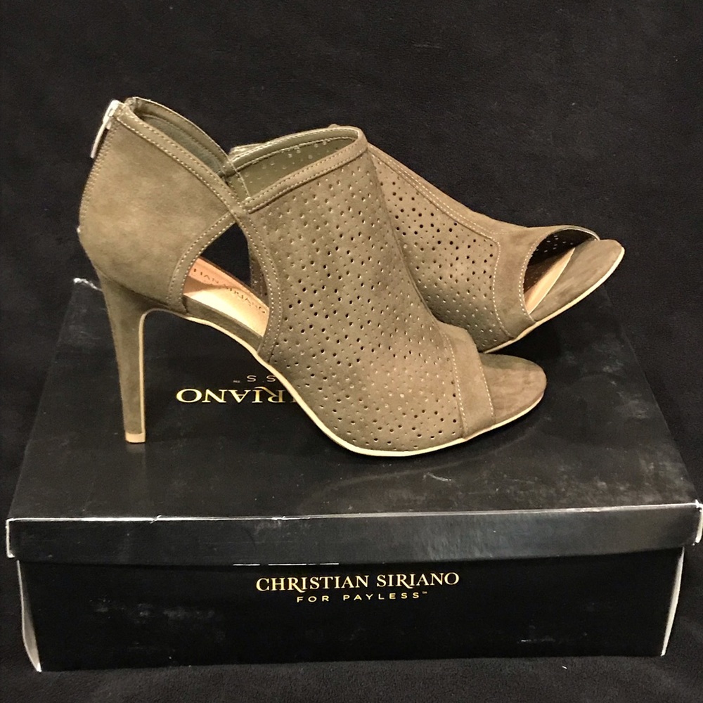 New Olive suede 4” peep toe booties size 12